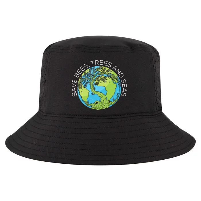 funny Save Bees Trees And Seas Climate Change Cool Comfort Performance Bucket Hat