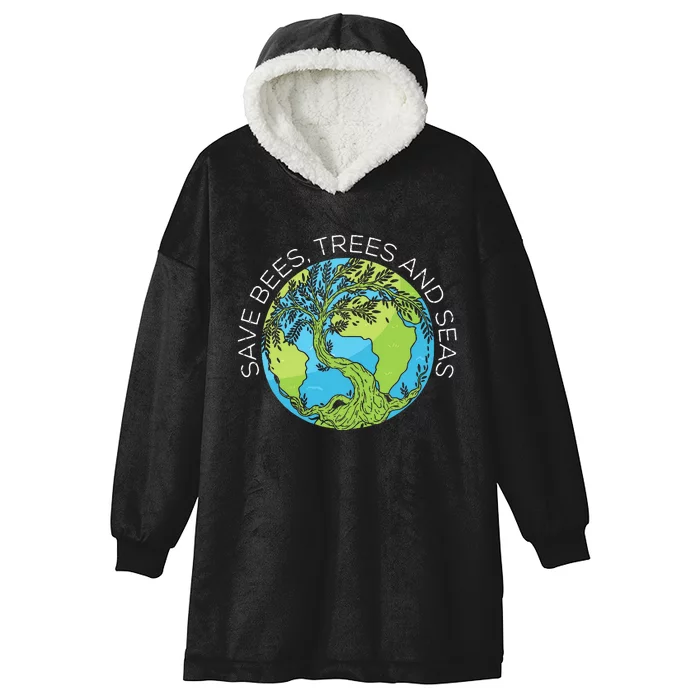 funny Save Bees Trees And Seas Climate Change Hooded Wearable Blanket