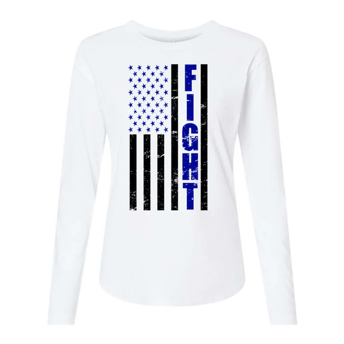 Fight Support Blue American Flag Womens Cotton Relaxed Long Sleeve T-Shirt