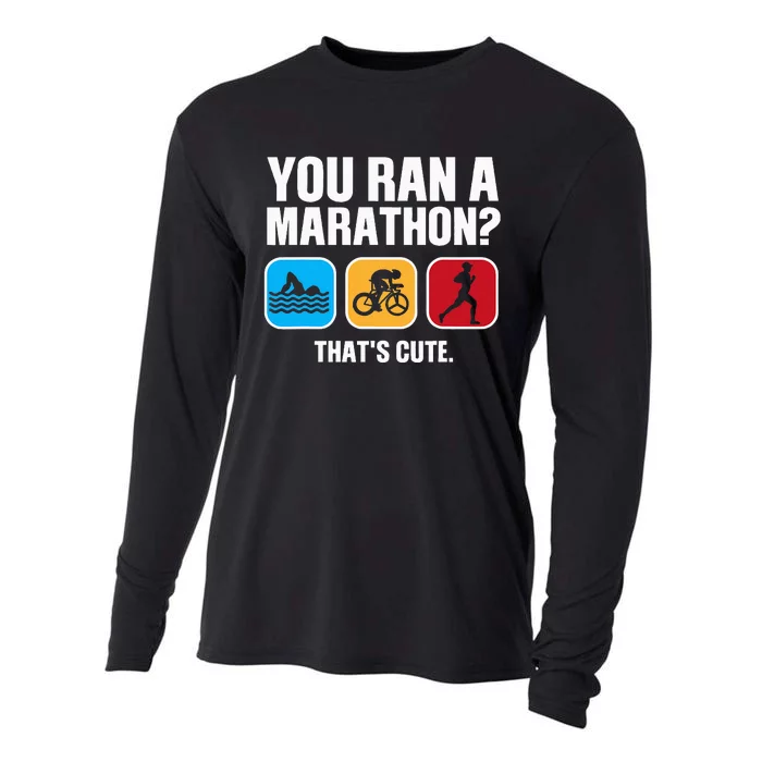 Funny Swim Bike Run Triathlon Design Triathletes Cooling Performance Long Sleeve Crew