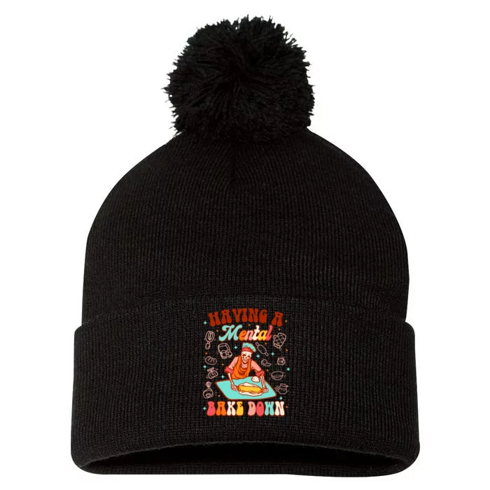 Funny Skeleton Baker Baking Lover Having Atal Bake Down Pom Pom 12in Knit Beanie