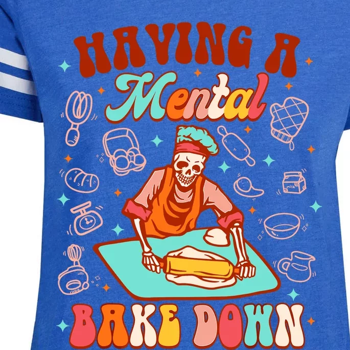 Funny Skeleton Baker Baking Lover Having Atal Bake Down Enza Ladies Jersey Football T-Shirt