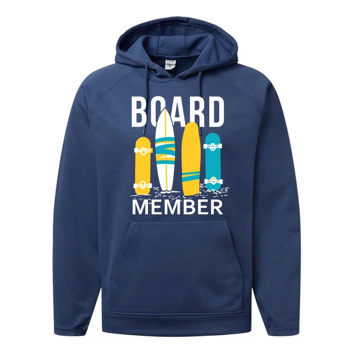 Funny Surfing Board Member Performance Fleece Hoodie