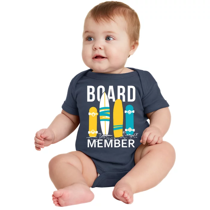 Funny Surfing Board Member Baby Bodysuit