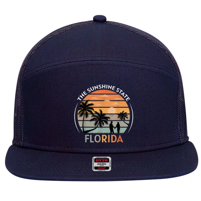 Florida Summer Beach Vintage Sunset 7 Panel Mesh Trucker Snapback Hat