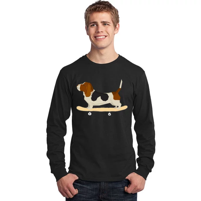 Funny Skateboarding Bassett Hound Dog Gift Tall Long Sleeve T-Shirt