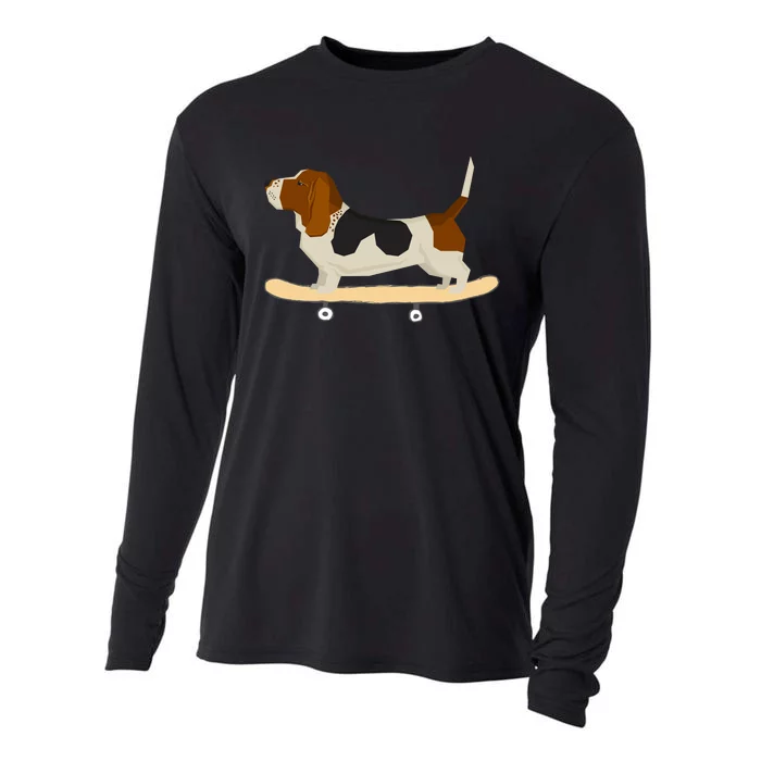 Funny Skateboarding Bassett Hound Dog Gift Cooling Performance Long Sleeve Crew