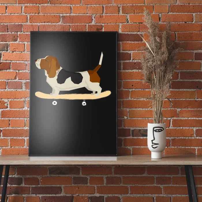 Funny Skateboarding Bassett Hound Dog Gift Poster