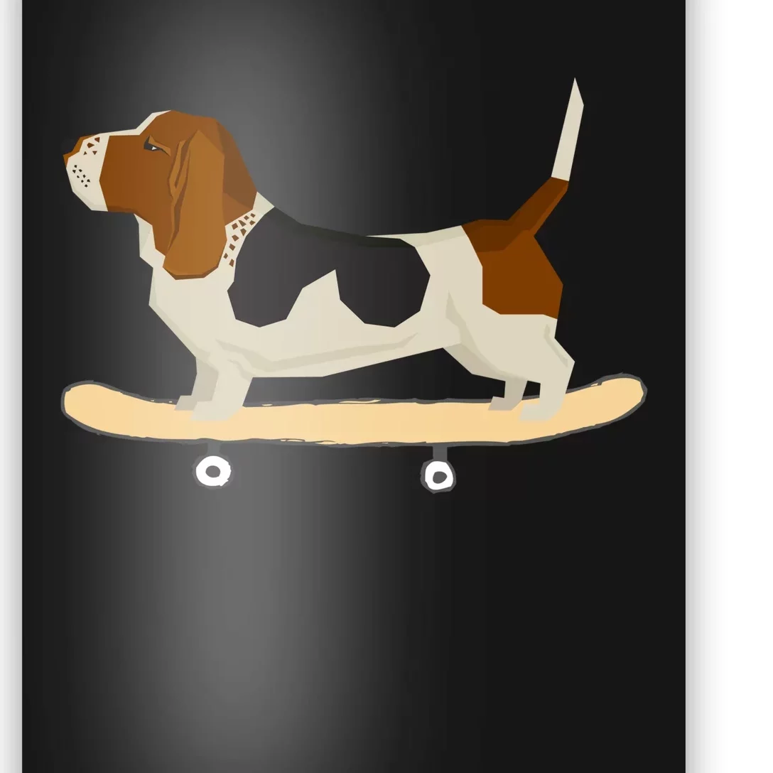 Funny Skateboarding Bassett Hound Dog Gift Poster