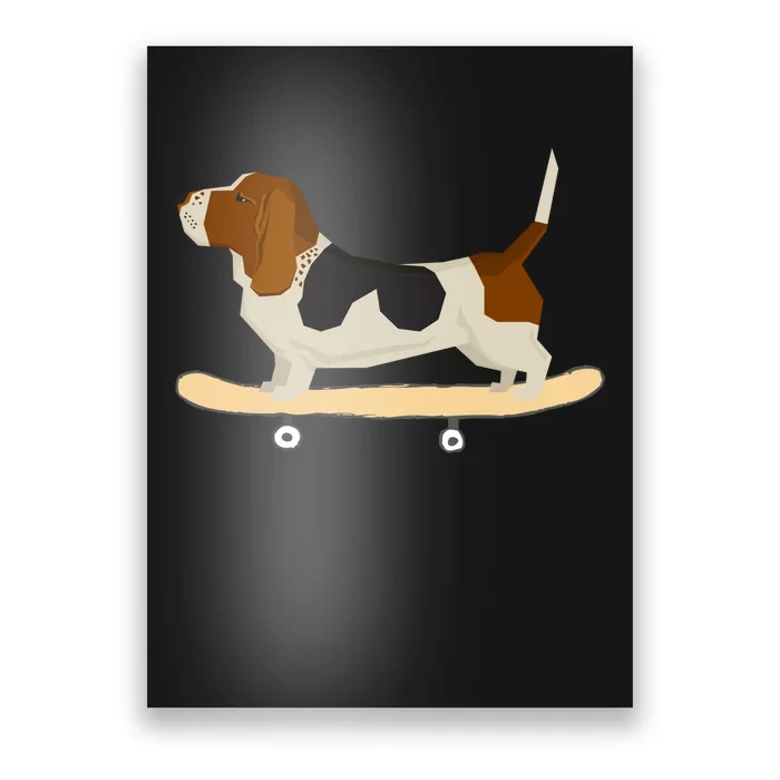 Funny Skateboarding Bassett Hound Dog Gift Poster