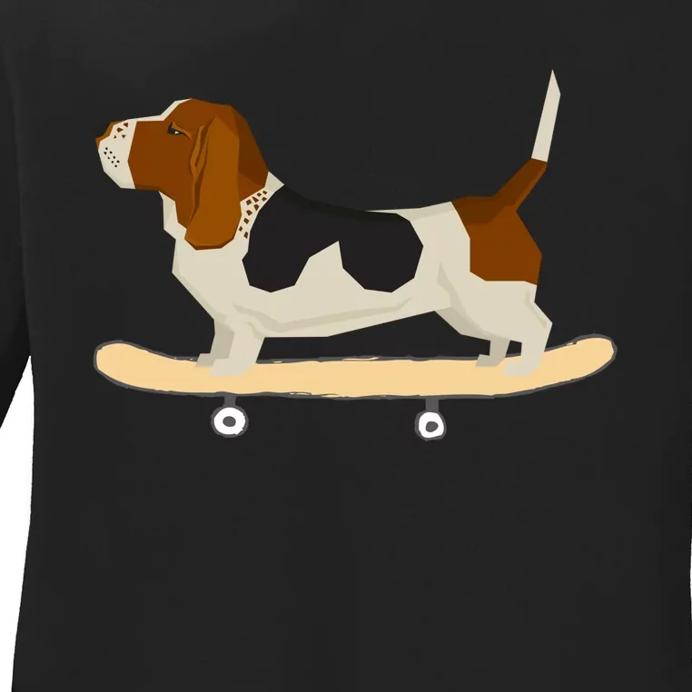 Funny Skateboarding Bassett Hound Dog Gift Ladies Long Sleeve Shirt