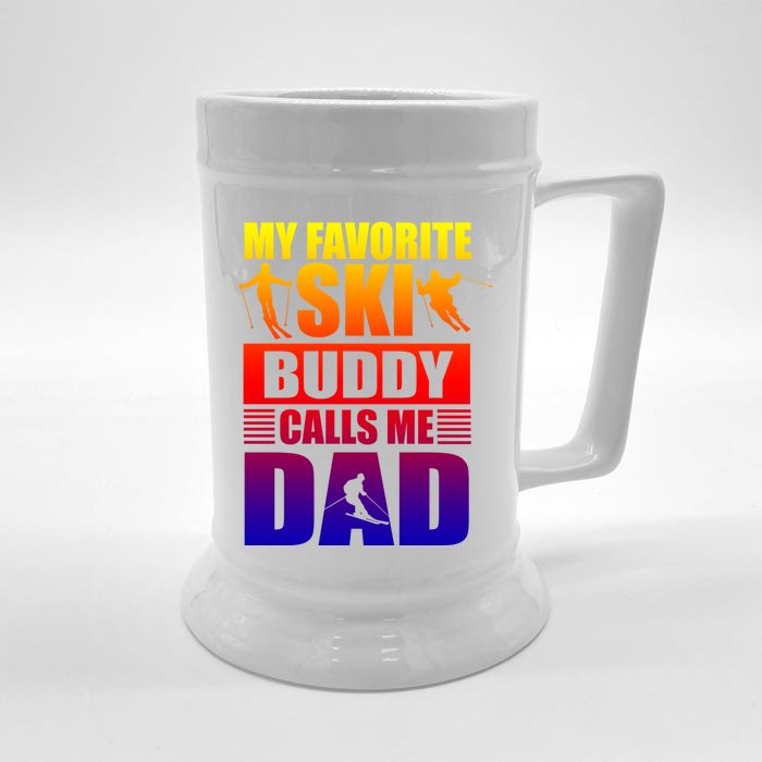 Favorite Ski Buddy Dad Son Winter Sport Skiing Fathers Day Gift Front & Back Beer Stein