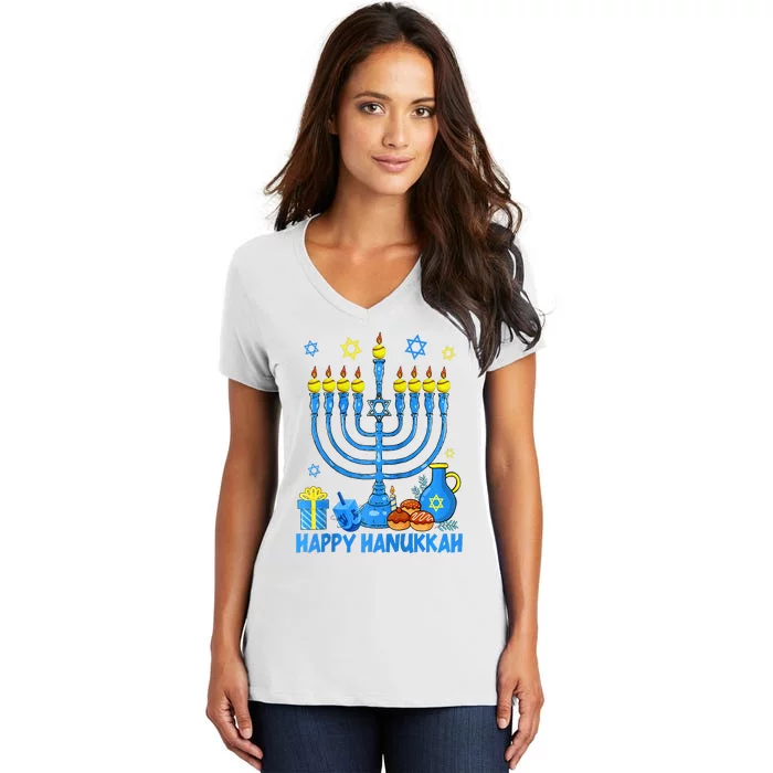 Funny Softball Balls Temple Menorah Chanukah Hanukkah Pajama Women's V-Neck T-Shirt