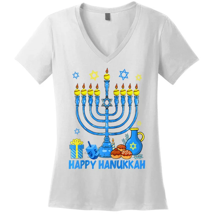 Funny Softball Balls Temple Menorah Chanukah Hanukkah Pajama Women's V-Neck T-Shirt