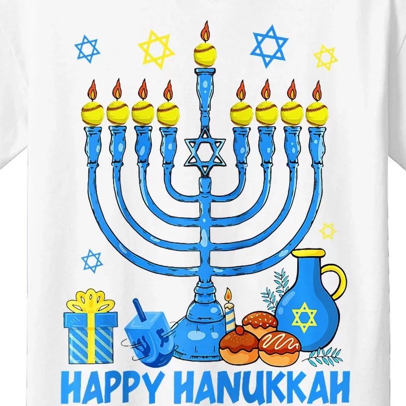 Funny Softball Balls Temple Menorah Chanukah Hanukkah Pajama Kids T-Shirt