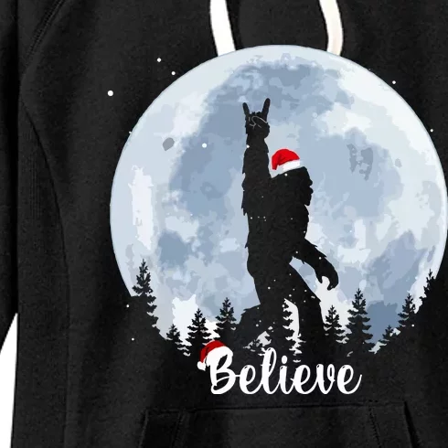 Funny Santa Bigfoot Christmas Rock Roll Sasquatch Believe Xmas Gift Women's Fleece Hoodie