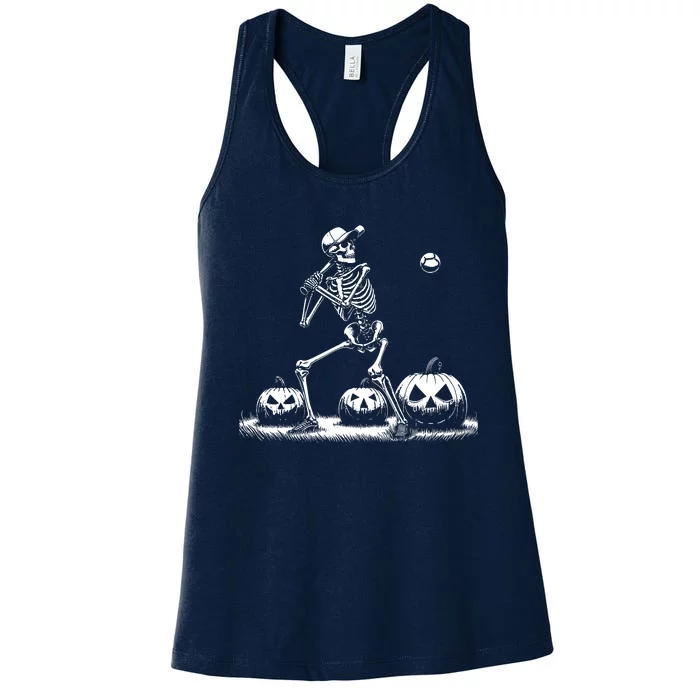 Funny Skeleton Baseball Player Halloween Women Women's Racerback Tank