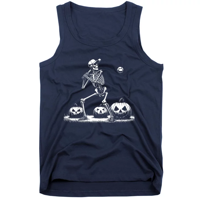 Funny Skeleton Baseball Player Halloween Women Tank Top