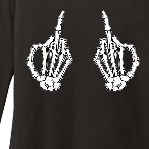 Funny Skeleton Bones Middle Finger Hands Womens CVC Long Sleeve Shirt