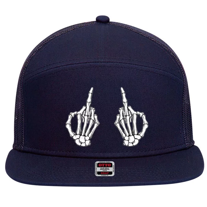 Funny Skeleton Bones Middle Finger Hands 7 Panel Mesh Trucker Snapback Hat