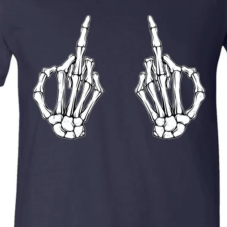 Funny Skeleton Bones Middle Finger Hands V-Neck T-Shirt