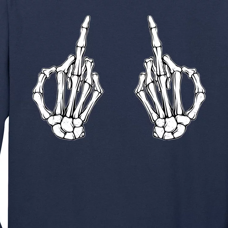 Funny Skeleton Bones Middle Finger Hands Tall Long Sleeve T-Shirt