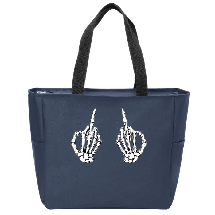 Funny Skeleton Bones Middle Finger Hands Zip Tote Bag