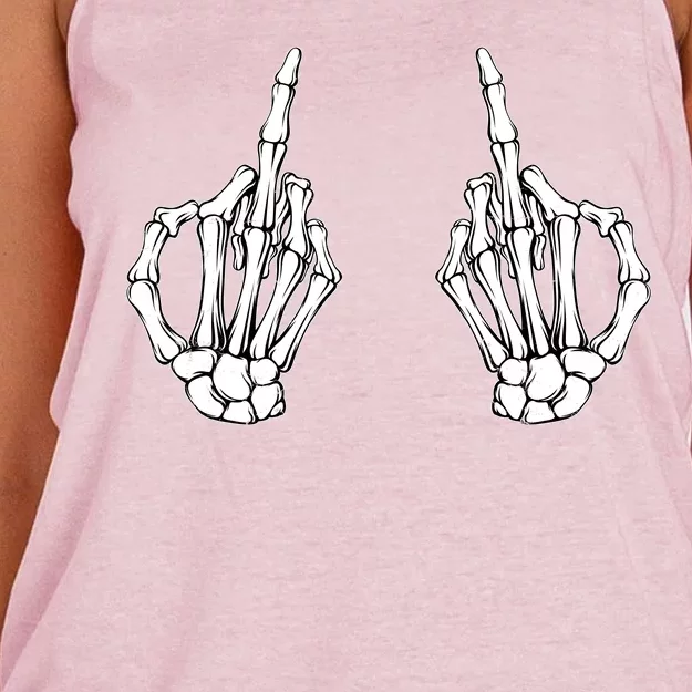 Funny Skeleton Bones Middle Finger Hands Women's Knotted Racerback Tank