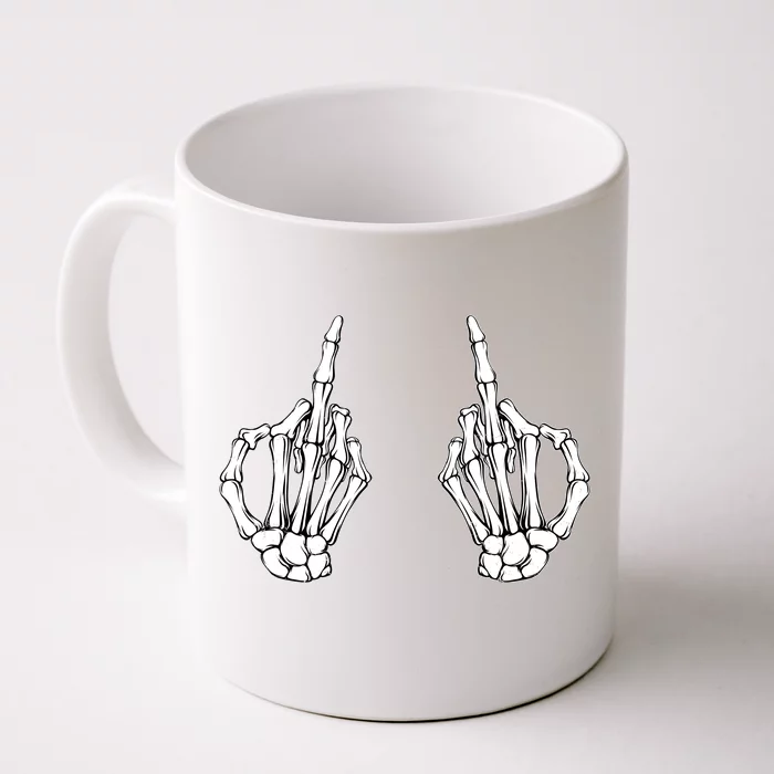 Funny Skeleton Bones Middle Finger Hands Front & Back Coffee Mug