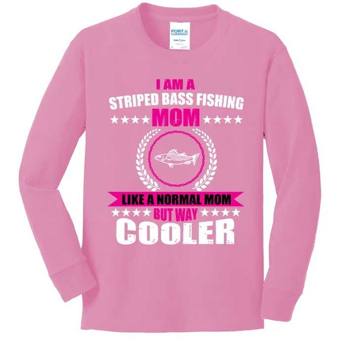 Funny Striped Bass Fishing Mom Outfit Cute Gift Kids Long Sleeve Shirt