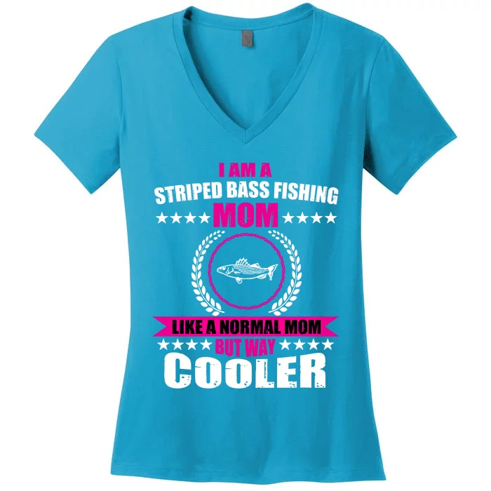 Funny Striped Bass Fishing Mom Outfit Cute Gift Women's V-Neck T-Shirt