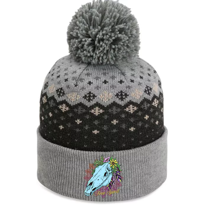 Free Spirit Boho Floral Horse Skull Cow Rodeo Horse Lover Gift The Baniff Cuffed Pom Beanie