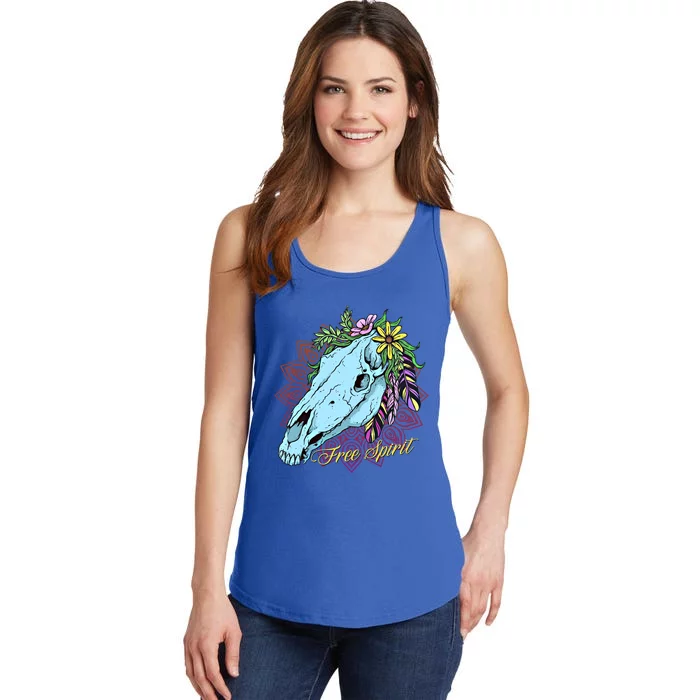 Free Spirit Boho Floral Horse Skull Cow Rodeo Horse Lover Gift Ladies Essential Tank