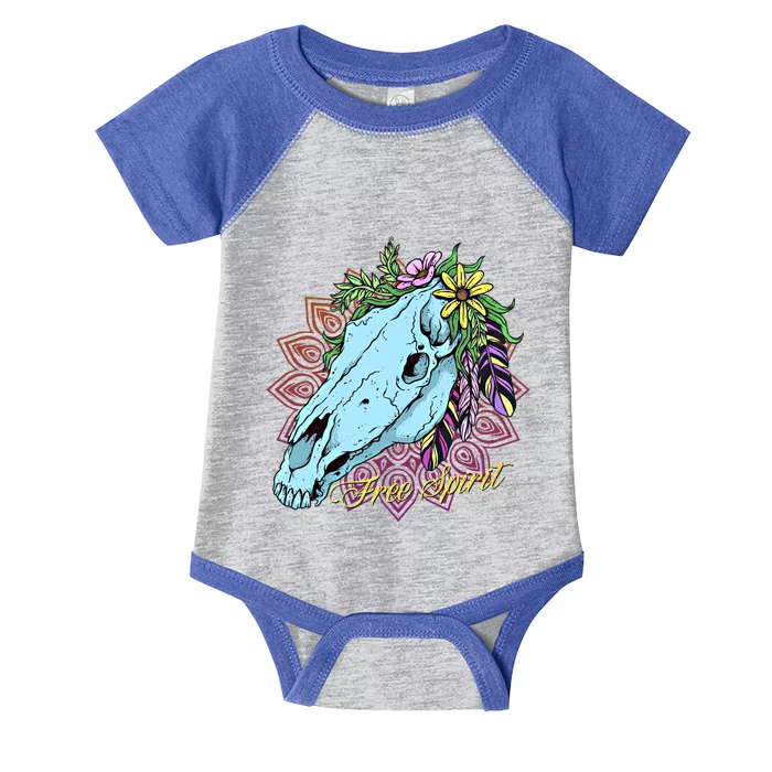 Free Spirit Boho Floral Horse Skull Cow Rodeo Horse Lover Gift Infant Baby Jersey Bodysuit