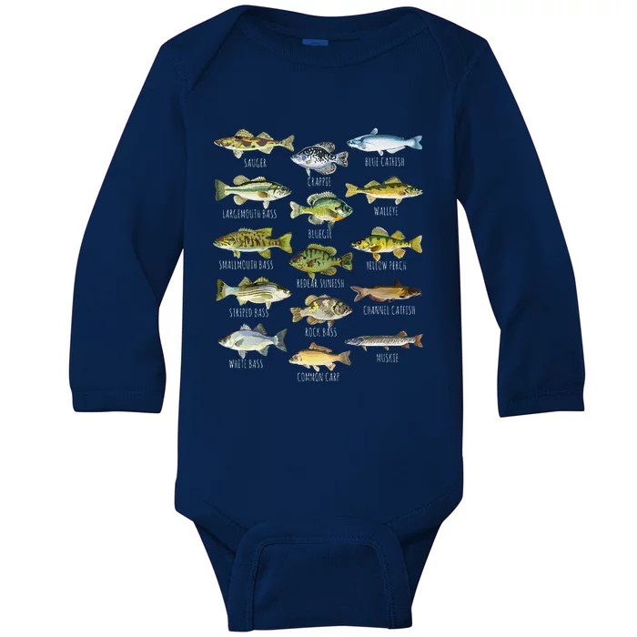 Fish Species Biology Types Of Freshwater Fish Fishing Baby Long Sleeve Bodysuit