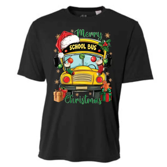 Funny School Bus Drivers Santa Hat Merry Christmas Pajamas Cooling Performance Crew T-Shirt