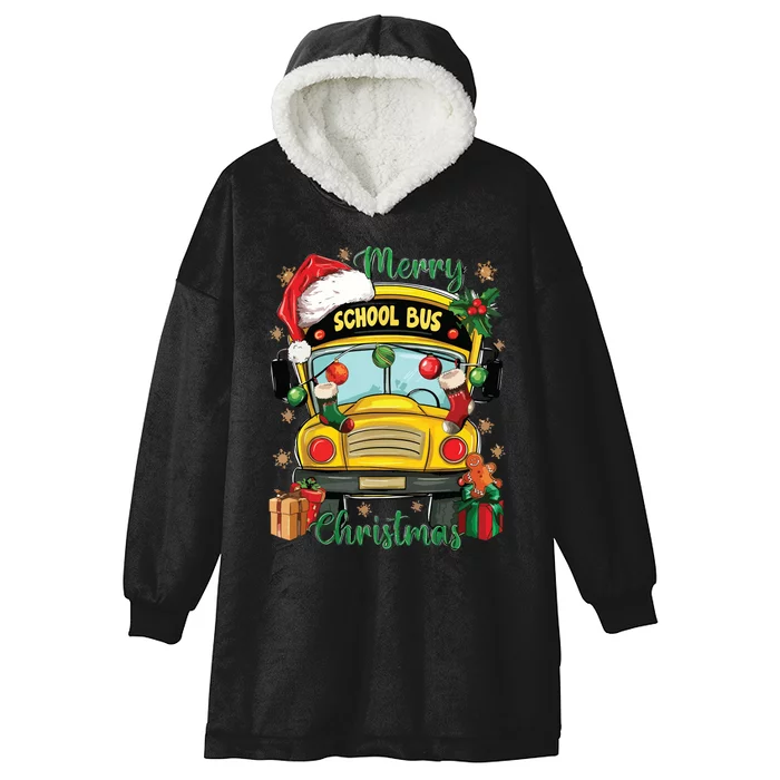 Funny School Bus Drivers Santa Hat Merry Christmas Pajamas Hooded Wearable Blanket