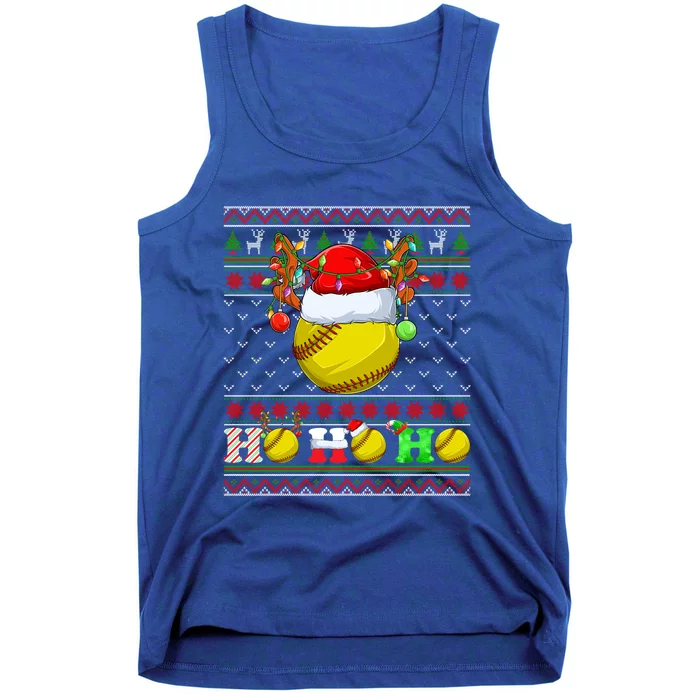 Funny Softball Ball Xmas Tree Lights Ugly Christmas Sweater Gift Tank Top