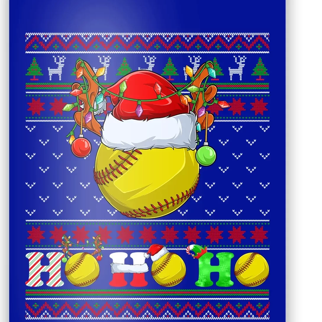 Funny Softball Ball Xmas Tree Lights Ugly Christmas Sweater Great Gift Poster