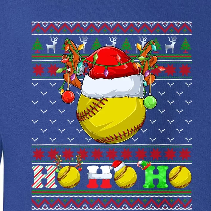 Funny Softball Ball Xmas Tree Lights Ugly Christmas Sweater Great Gift Toddler Sweatshirt