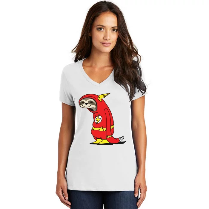 Flash Sloth Cool Nerd Gift For Him Women's V-Neck T-Shirt