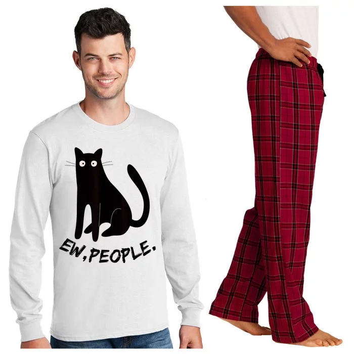 Funny Spooky Cat Ew People Meowy Cat Lover Pumpkin Halloween Long Sleeve Pajama Set