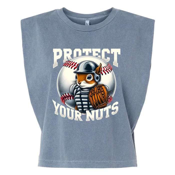 Funny Squirrel Catcher Protect Your Nuts Baseball Lover Gift Garment-Dyed Women's Muscle Tee