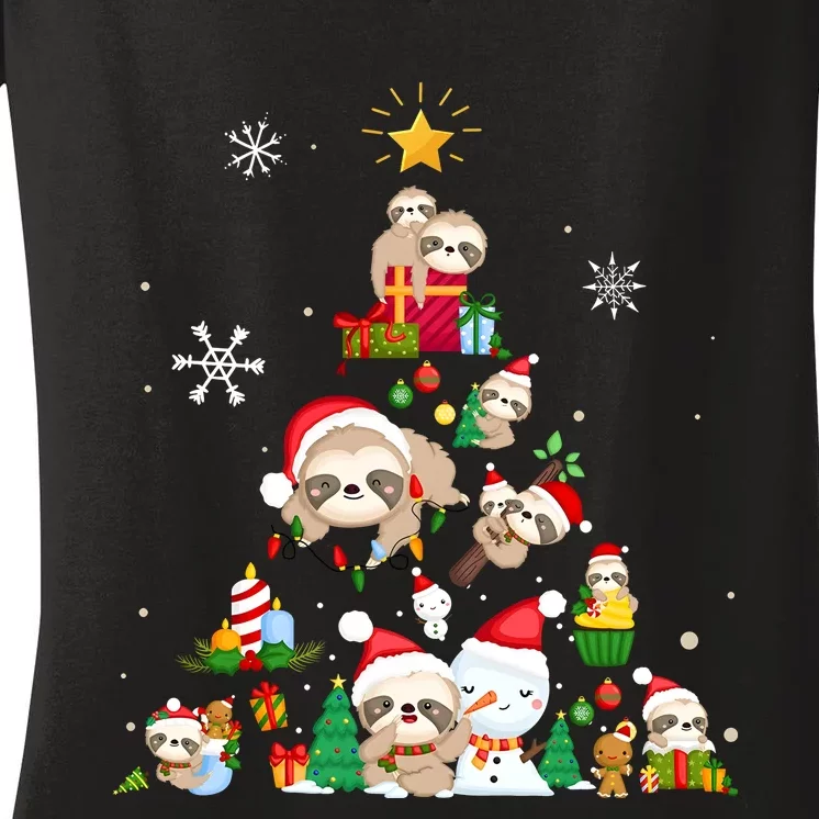 Funny Sloth Christmas Tree Merry Slothmas Women's V-Neck T-Shirt