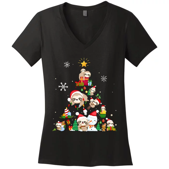 Funny Sloth Christmas Tree Merry Slothmas Women's V-Neck T-Shirt