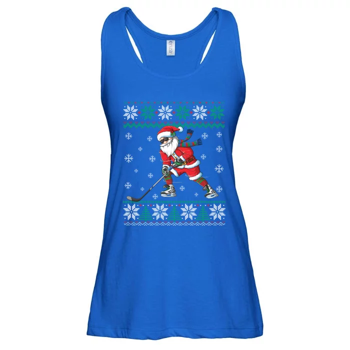 Funny Santa Claus Christmas Ice Hockey Ugly Sweater Gift Ladies Essential Flowy Tank