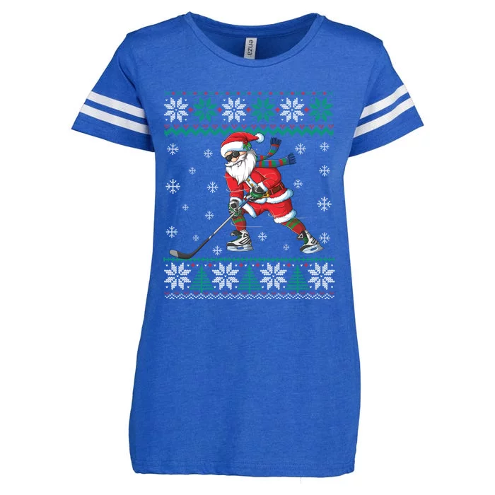 Funny Santa Claus Christmas Ice Hockey Ugly Sweater Gift Enza Ladies Jersey Football T-Shirt