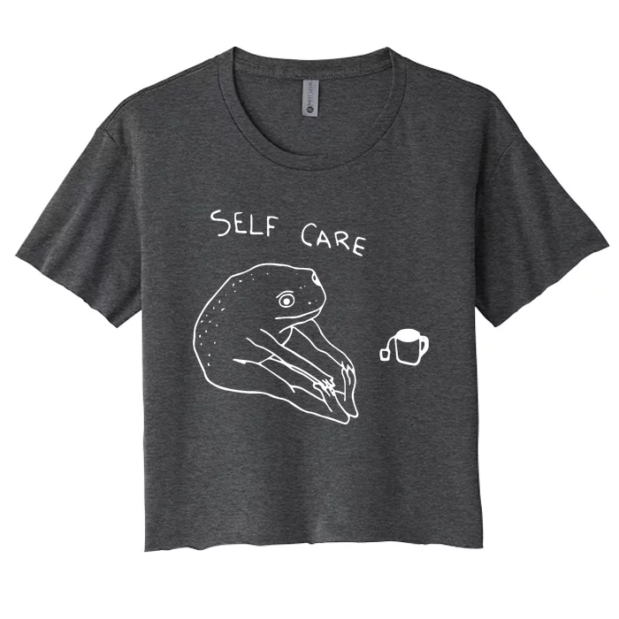 Funny Self Care Frog Drinking Tea Yoga Positive Frog Lover Women's Crop Top Tee