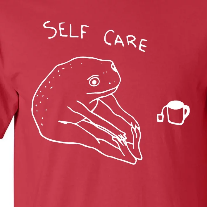 Funny Self Care Frog Drinking Tea Yoga Positive Frog Lover Tall T-Shirt