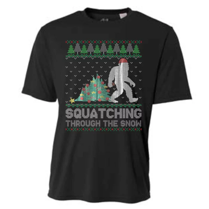 Funny Sasquatch Christmas Squatching Bigfoot Xmas Funny Cooling Performance Crew T-Shirt